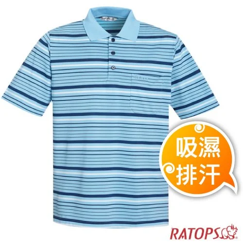 【瑞多仕-RATOPS】男款 COOLMAX 輕量透氣短袖條紋POLO衫.運動休閒/DB8949 水藍/暗藍灰/白色✿30E010
